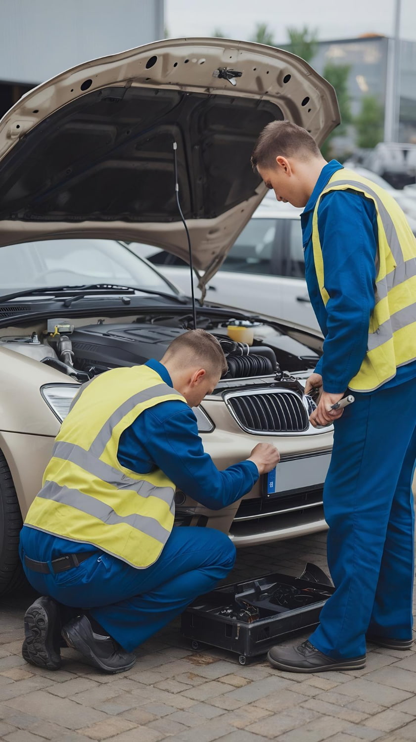 Naprawa auta na parkingu